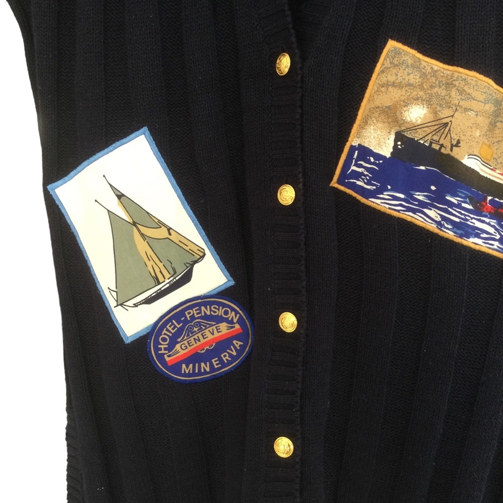 Vintage Long Navy Button-Front Sweater Vest Size Medium - Picture 5 of 9